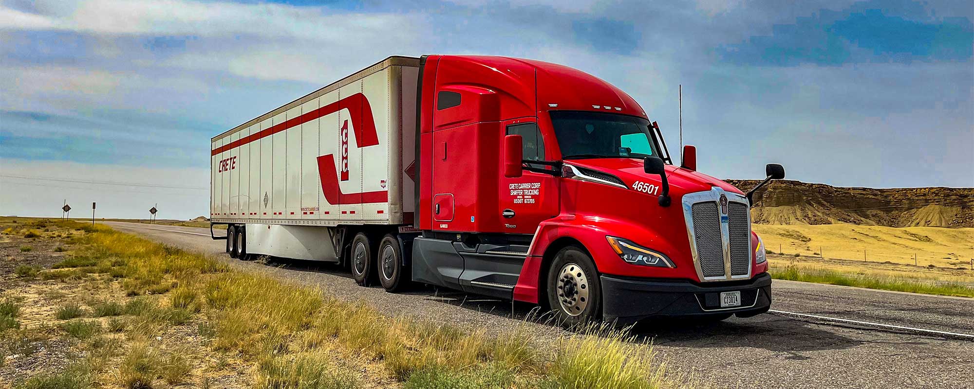 Crete Carrier Kenworth truck and dryvan in rural America