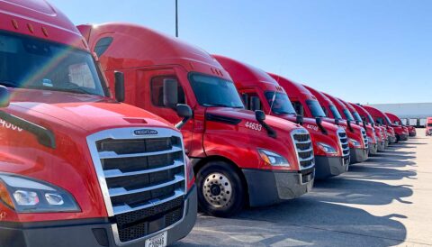 North Platte, Nebraska Walmart distribution center parking lot with trucks