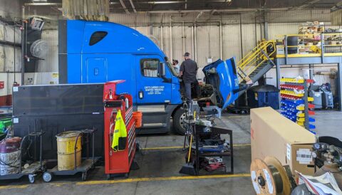 Pauls Valley, Oklahoma Walmart Distribution center technicians working on a truck