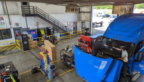 Pauls Valley, Oklahoma Walmart Distribution center technicians working on a truck