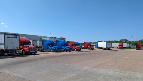 Pauls Valley, Oklahoma Walmart Distribution center trucks in yard