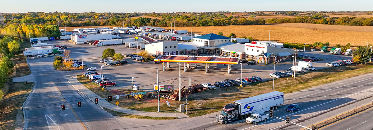 Shaffer Trucking Patriot Fleet driver near the Shoemaker fuel station in Lincoln, Nebraska