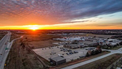 Lincoln, Nebraska terminal corporate office and parking with interstate view