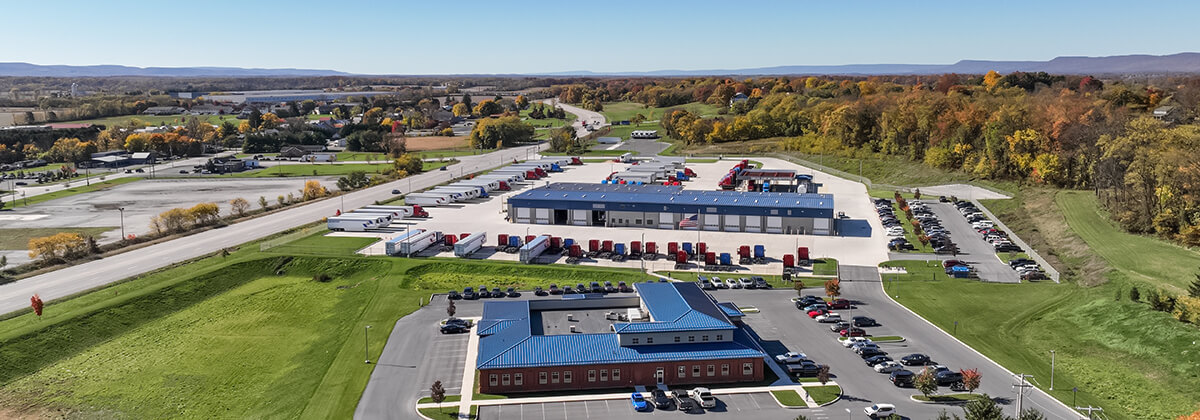 A drone shot of Crete and Shaffer's Mechanicsburg, Pennsylvania terminal showing the onset of fall.