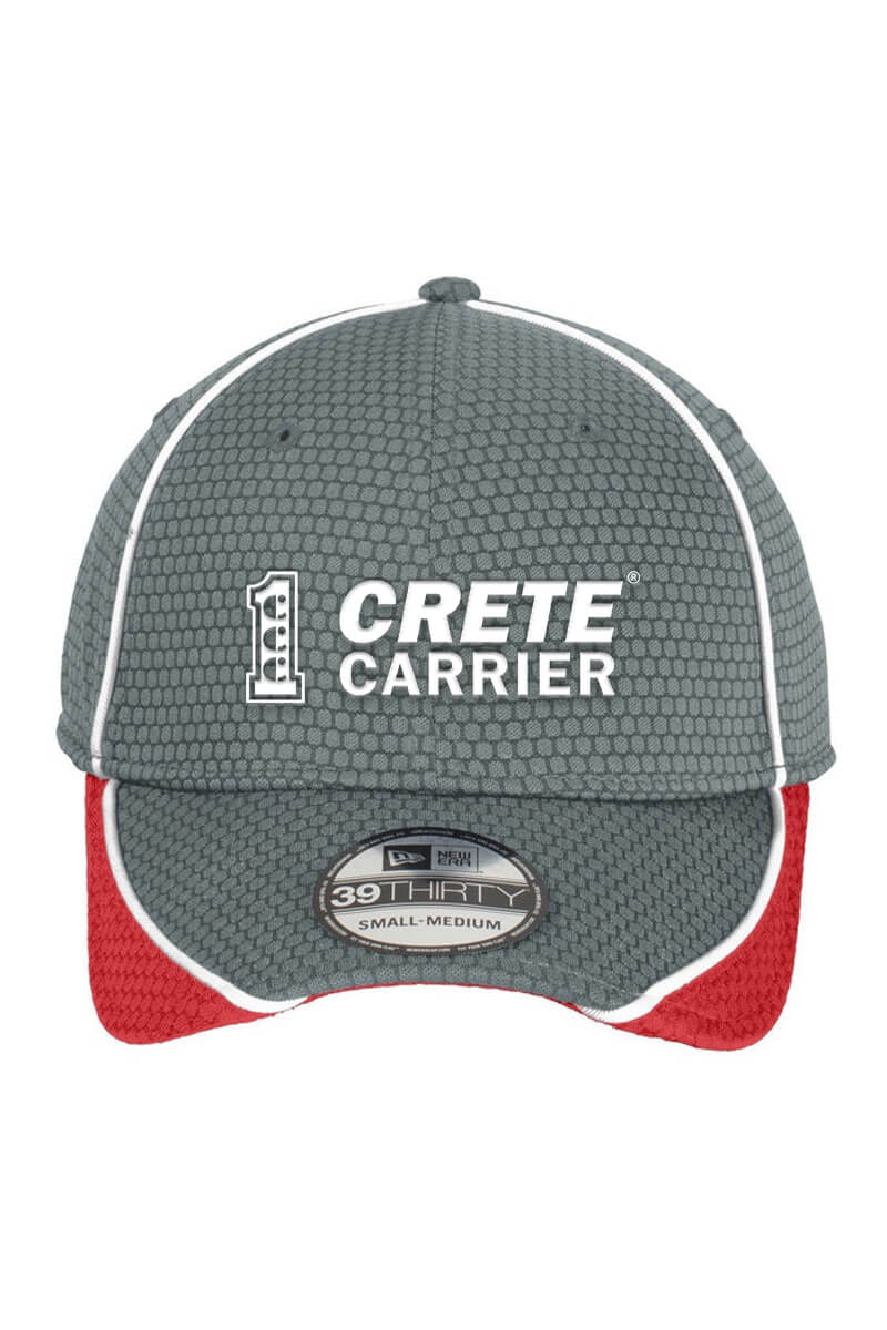 New Era Hex Mesh Cap in two color gray and red with the Crete Carrier logo embroidered on lower center