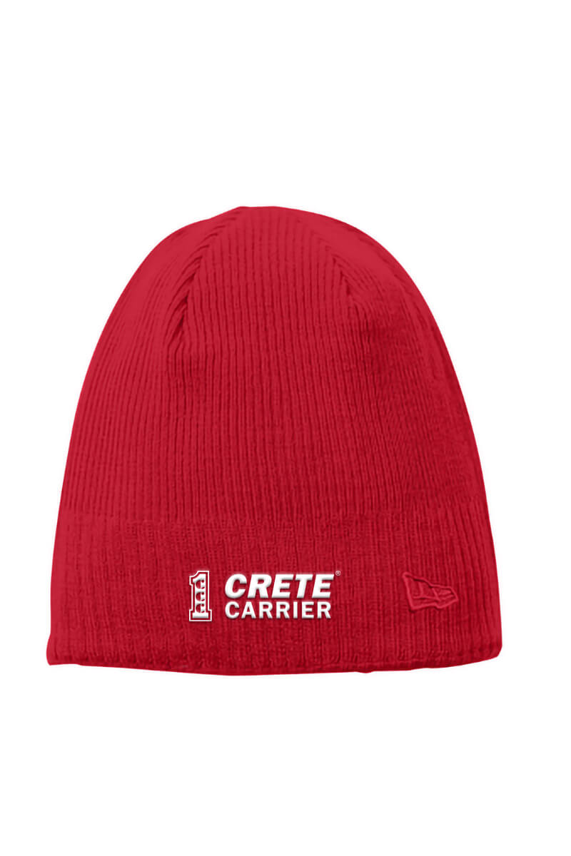 New Era Knit Beanie in Red with the Crete Carrier logo embroidered on lower center