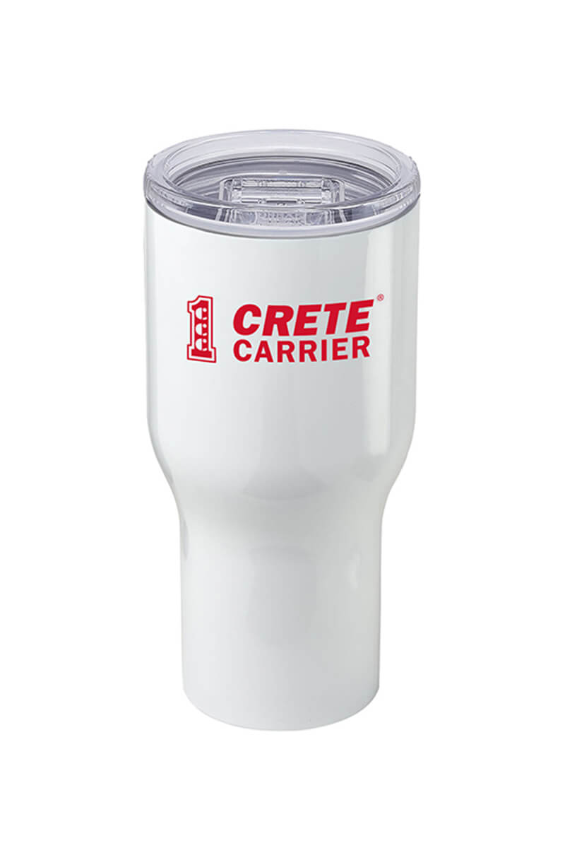 Urban Peak 30-ounce vacuum tumbler in white with the Crete Carrier logo in red