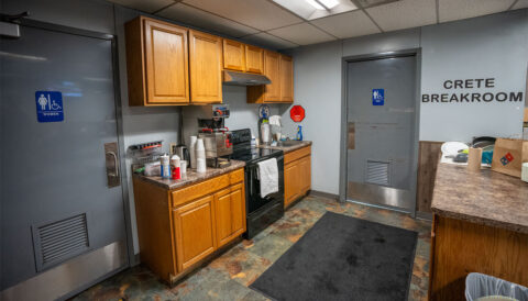 North Platte, Nebraska Walmart distribution center driver breakroom with kitchen, restrooms, and shower facilities