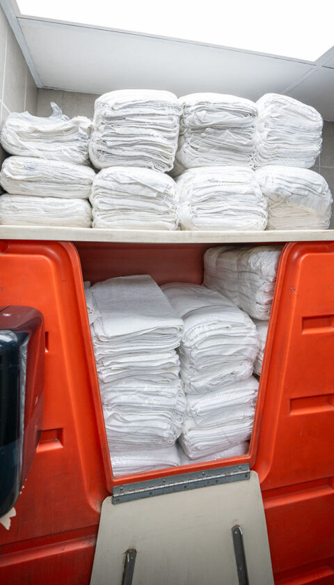 North Platte, Nebraska Walmart distribution center driver shower towel storage