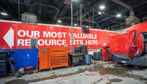North Platte, Nebraska Walmart distribution center shop bay with mechanics' tool chests