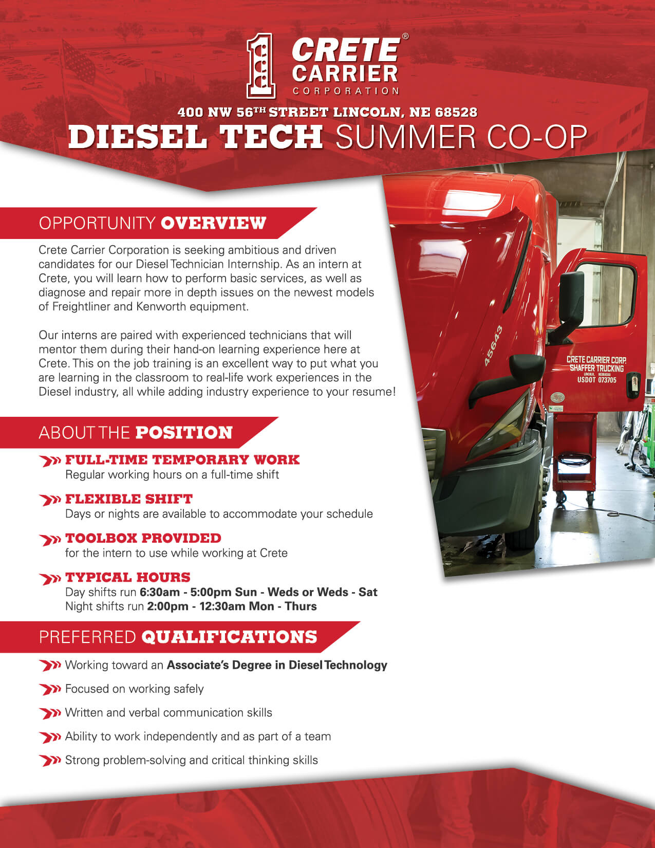 Diesel Tech Summer Co-Op flyer