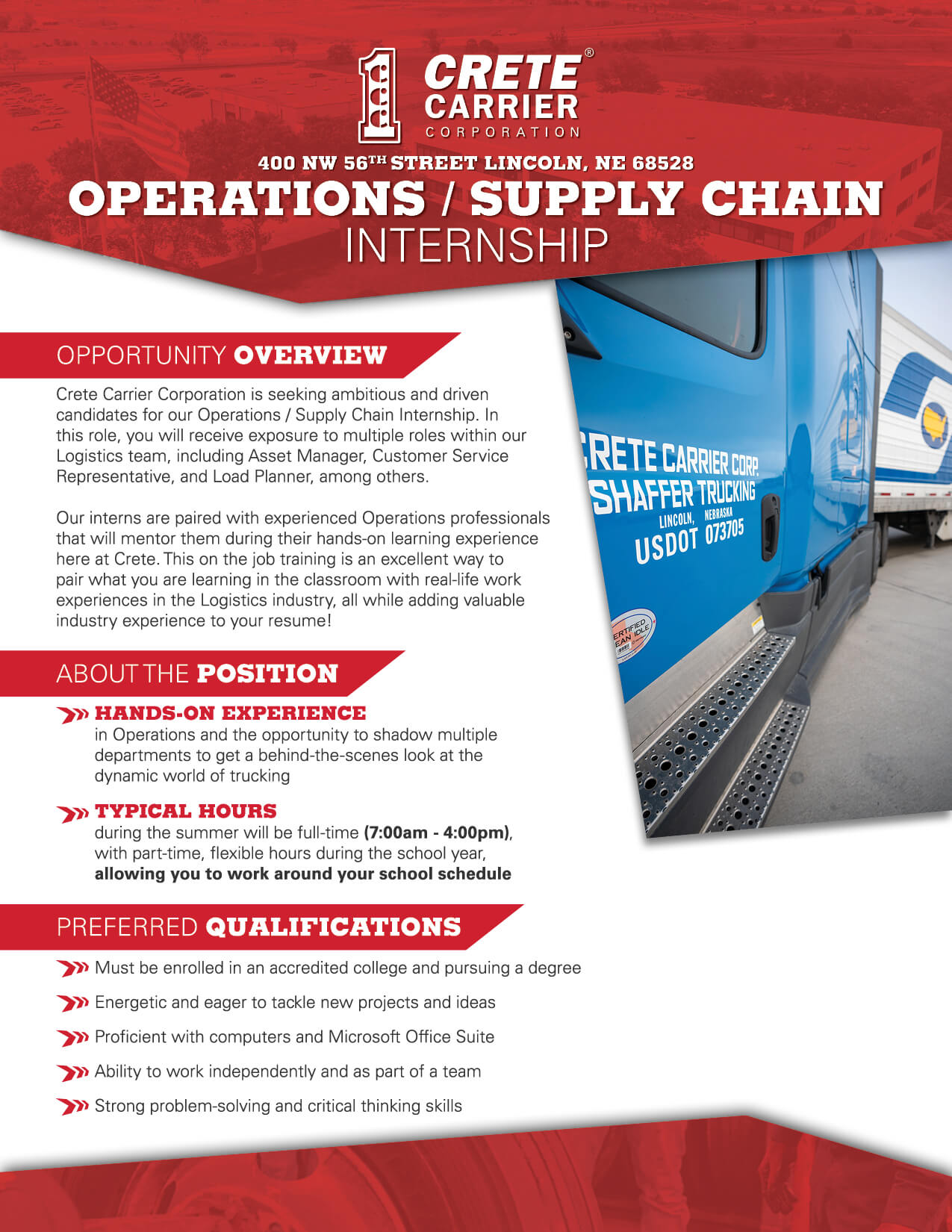 Operations / Supply Chain Internship flyer