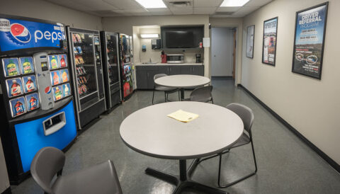 The driver lounge and vending area at the Columbus, Ohio terminal is located on the second floor