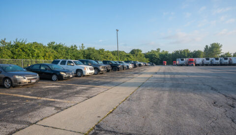 The dedicated parking area for employee parking and truck driver personal vehicles at the Columbus, Ohio terminal