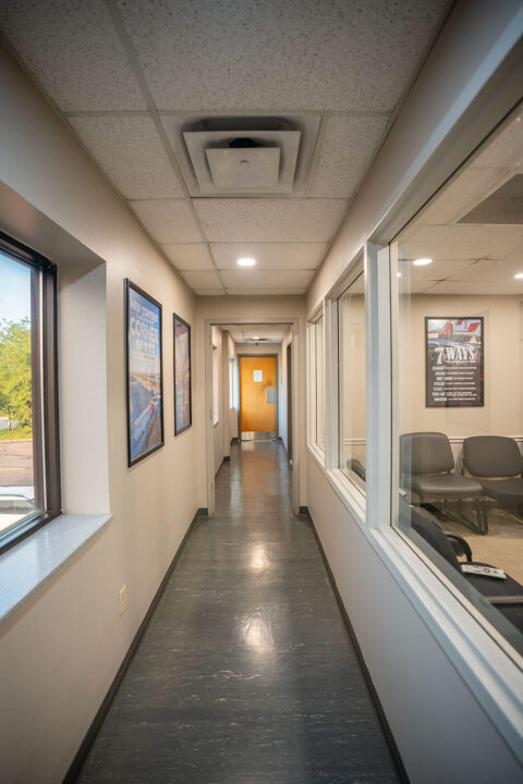 The corridor leading to the driver restrooms at the Columbus, Ohio terminal