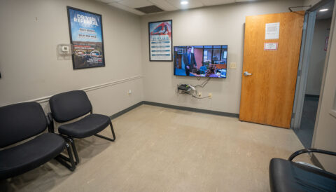The TV and media room at the Columbus, Ohio terminal