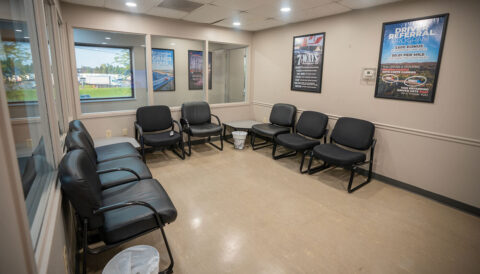The sitting area in the media room at the driver terminal in Columbus, Ohio