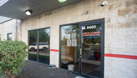 A closeup of the front door to the office, shop, and driver entry of the Columbus, Ohio terminal