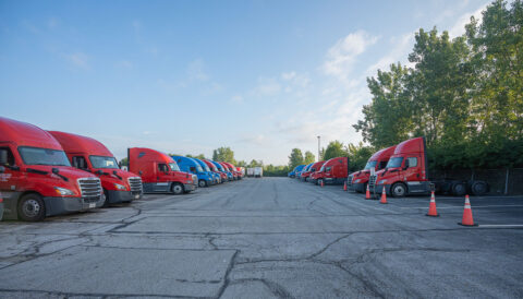 A ground shot of the truck parking area at the Columbus, Ohio terminal