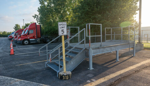 A transfer platform for drivers to load and unload their cab at the Columbus, Ohio terminal