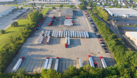 An aerial shot of the entire yard, office, and shop at the Columbus, Ohio terminal